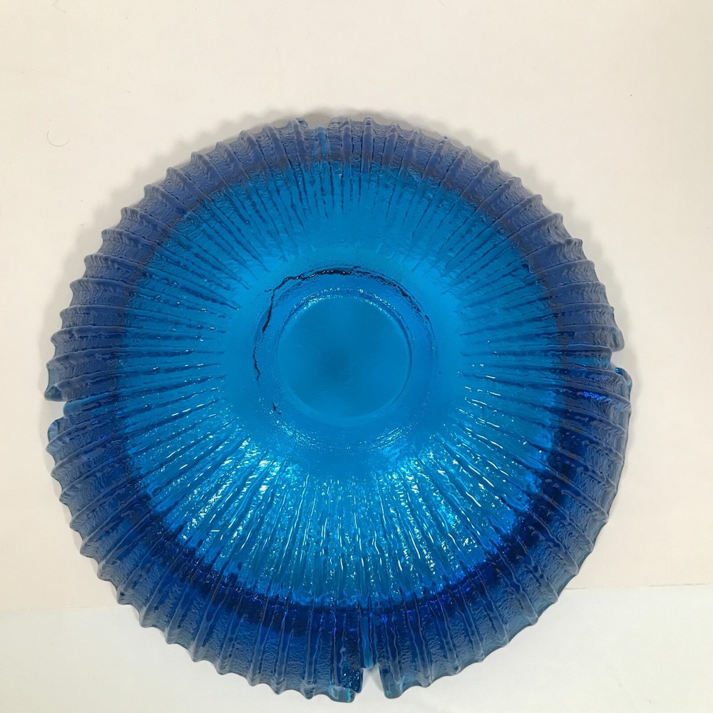 Blenko Label Mid Century Chunky Blue Sun Burst 4 Slot Ashtray 8.75 Inch Vintage‎ - Picture 3 of 12